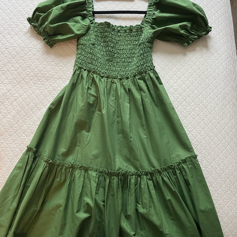 Abercrombie & Fitch Smocked Bodice Linen Blend Midi Dress